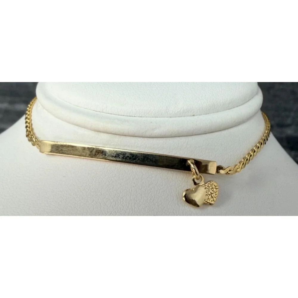 Vintage Gold Tone Heart Charm Bracelet Dainty Bar Chain 7.25